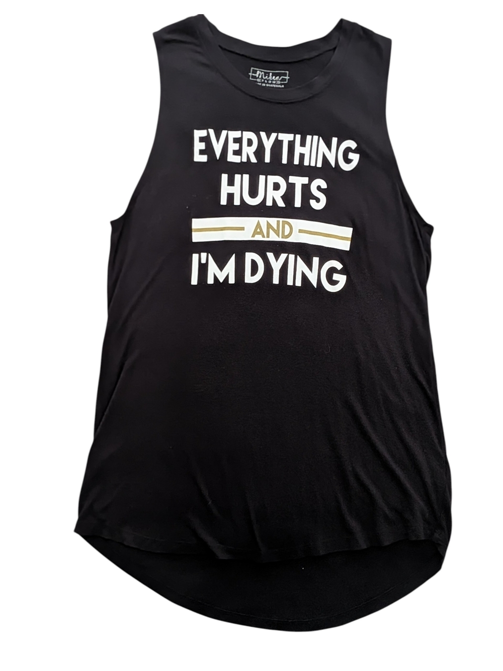 Miken Black Graphic Muscle Tank with White & Gold Print